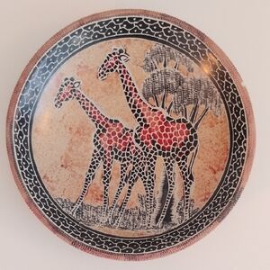 Kisii Soapstone Tribal Giraffe Plate From Kenya 6"